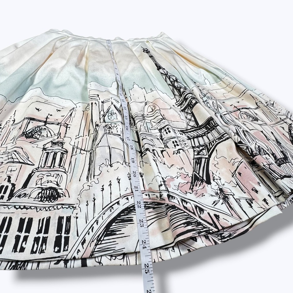 Elle Paris Art Print Midi Skirt 12 Pleated A Line City Scene Graphic Novelty - Picture 10 of 13